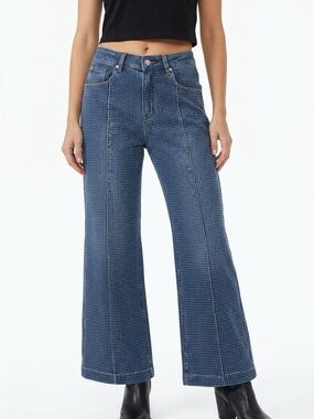 Rina Rossi light acid wash rhinestone Micro-Dot Wide-Leg crop Jeans sz medium 8